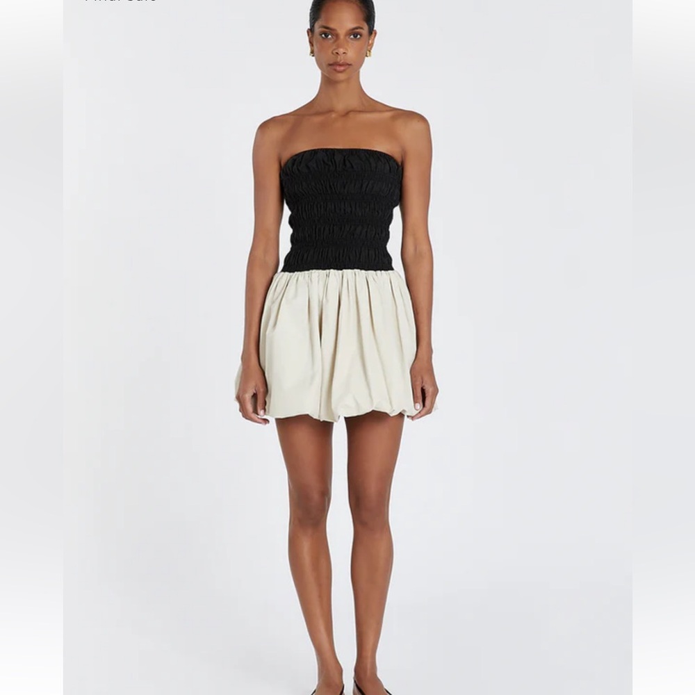 DISSH STEVIE BLACK AND STONE MINI Black and Cream Strapless Dress